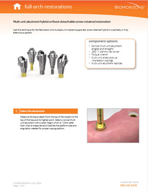 Multi-unit abutment hybrid or fixed-detachable screw-retained restoration